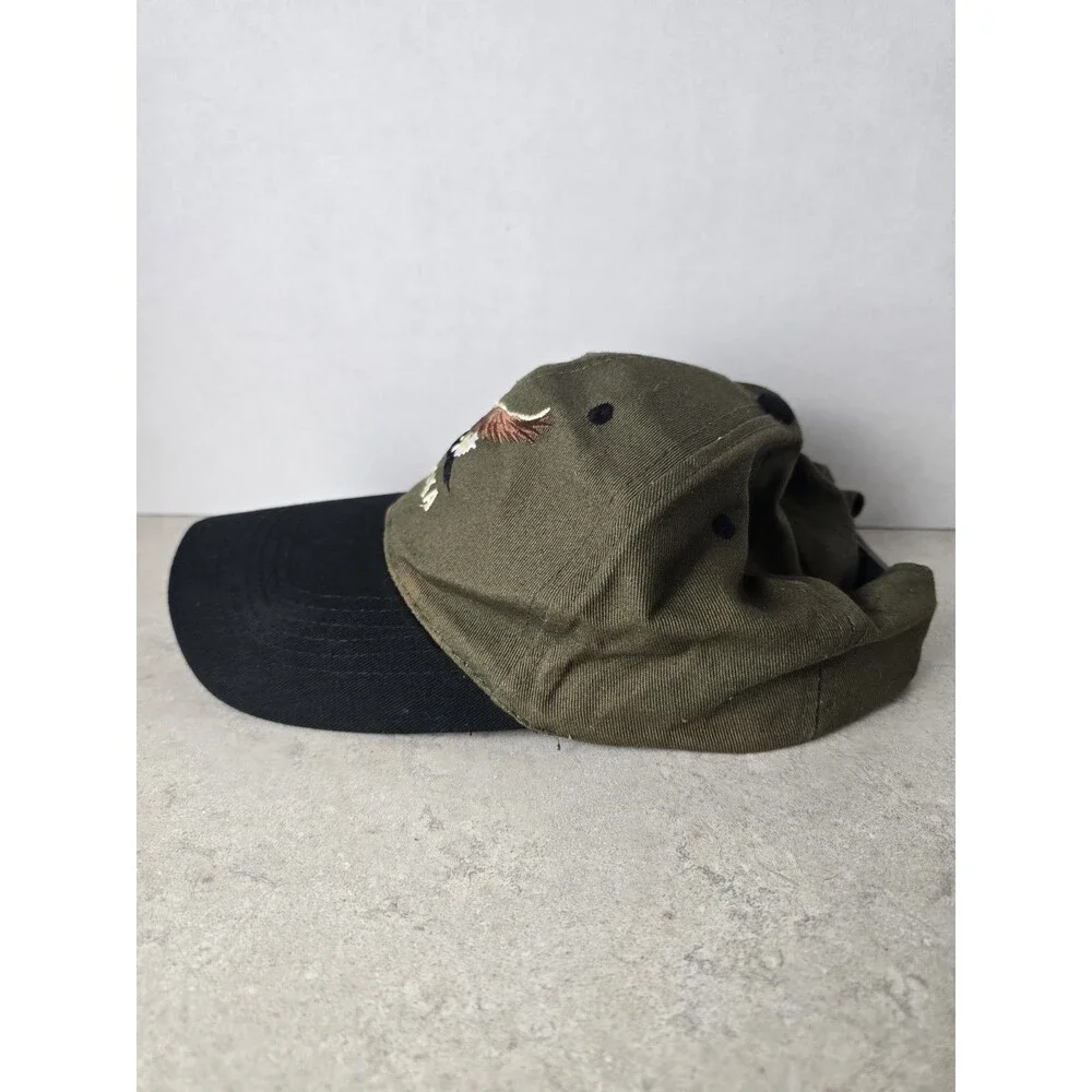 Vintage Alaska Snapback Hat Olive Green Black Embroidered Eagle Military Trucker